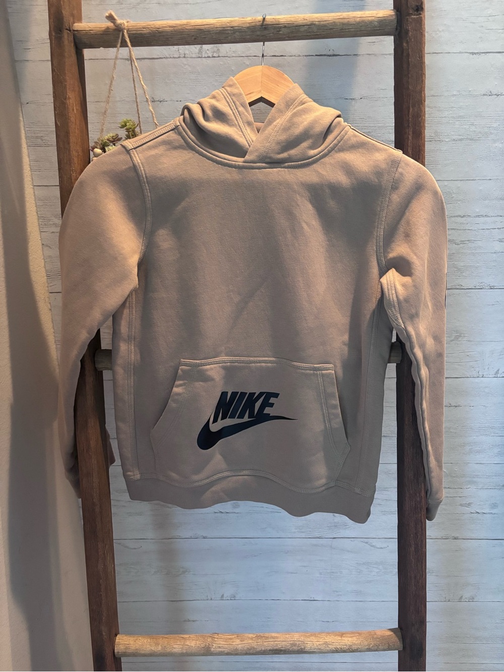 Nike Kids Beige Hoodie with Navy Logo